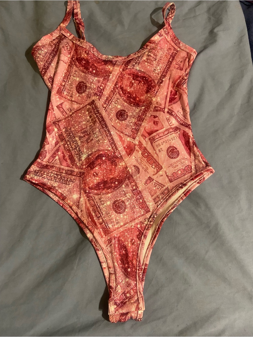 Woman’s One Piece Bodysuit - Pink Money Print